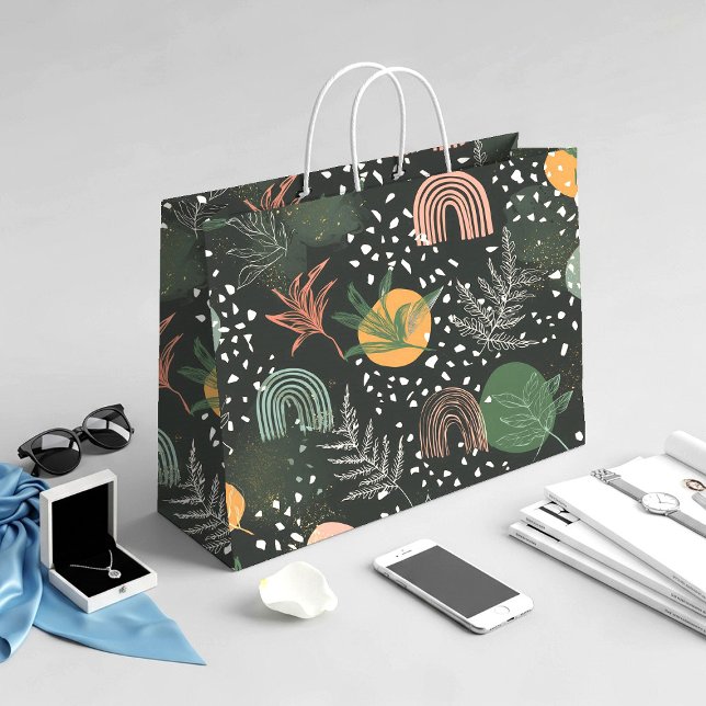 Grand Sac Cadeau Terrazzo Abstrait Moderne & Collage Botanique  (Créateur téléchargé)