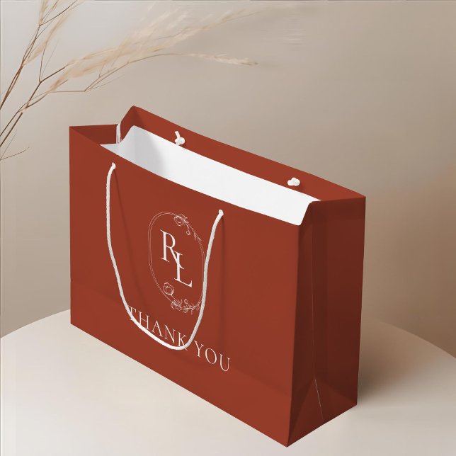 Grand Sac Cadeau Terre cuite | Merci Mariage de Monogramme Floral (Créateur téléchargé)