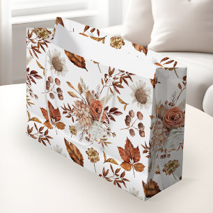 Grand Sac Cadeau Terre cuite rouille bohème floral feuillage d'auto