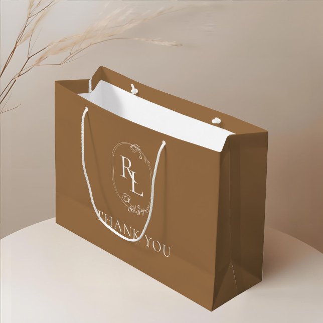 Grand Sac Cadeau Terre | Merci Mariage de Monogramme Floral (Créateur téléchargé)