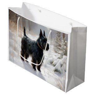 Grand Sac Cadeau Térrier Écossais Noël Laissez Tomber la Neige