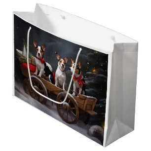 Grand Sac Cadeau Terrier Rat Décor Noël Traîneau Neige
