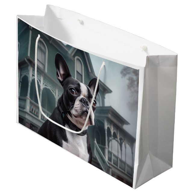 Grand Sac Cadeau Terror Halloween Terrier de Boston (Devant Angle)