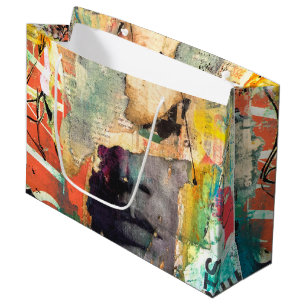 Grand Sac Cadeau Tête de collage
