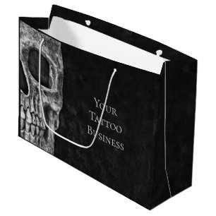 Grand Sac Cadeau Tête de crâne Gothique Noir et Blanc Tatouage Bo