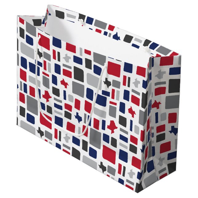Grand Sac Cadeau Texas Red & Blue Wonky Carrés & Rectangles Large (Devant Angle)