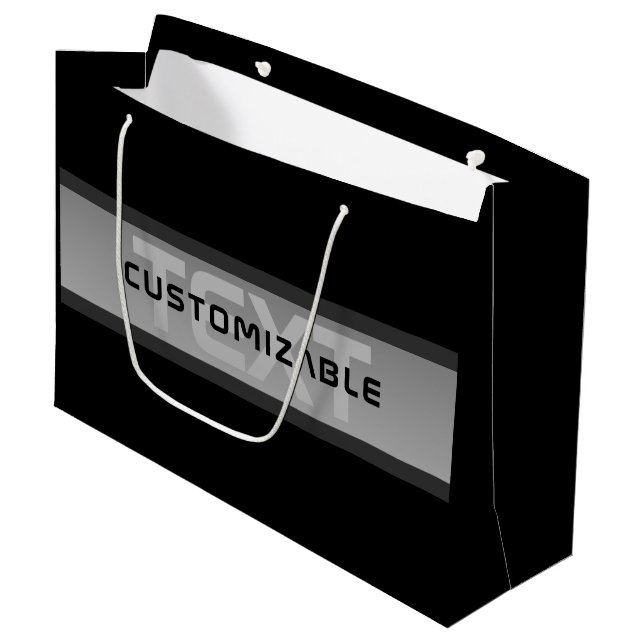 Grand Sac Cadeau Texte Calqué Moderne Personnalisable | Noir & Gris (Devant Angle)