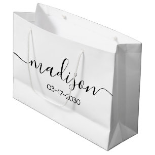 Grand Sac Cadeau Texte de nom personnalisé Élégant Simple Noir Scri