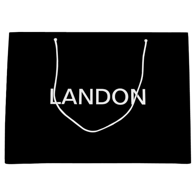 Grand Sac Cadeau Texte éditable moderne | Noir & Blanc (Devant)