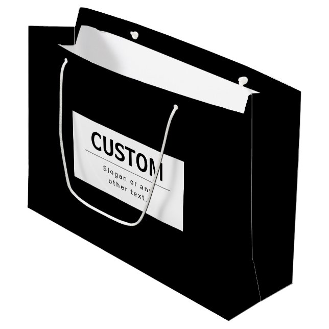 Grand Sac Cadeau Texte modifiable moderne en gras | Noir & Blanc (Devant Angle)