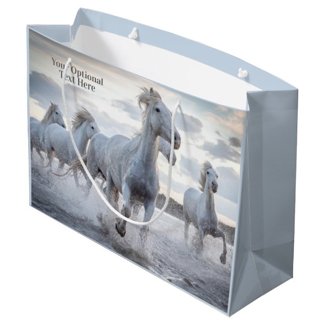 Grand Sac Cadeau Texte personnalisé Chevaux blancs (Dos Angle)