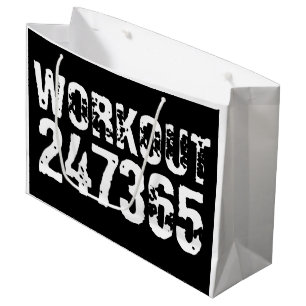 Grand Sac Cadeau Texte usé et rayé Workout 247365 blanc