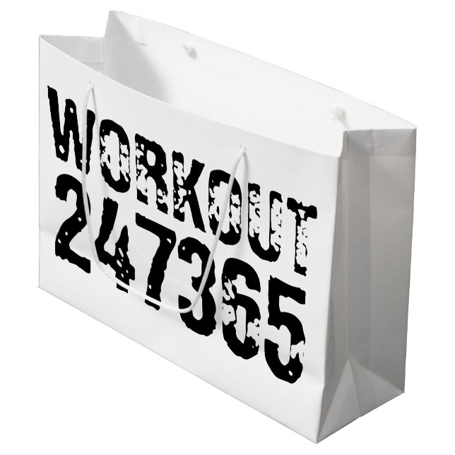 Grand Sac Cadeau Texte usé et rayé Workout 247365 noir (Devant Angle)