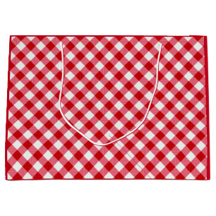 Grand Sac Cadeau texture blanche rouge classique checkered de plaid