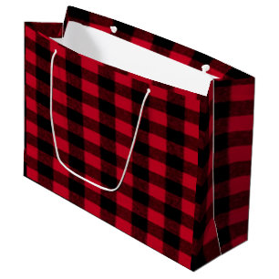 Grand Sac Cadeau Texture rouge de bûcheron de plaid de Buffalo de