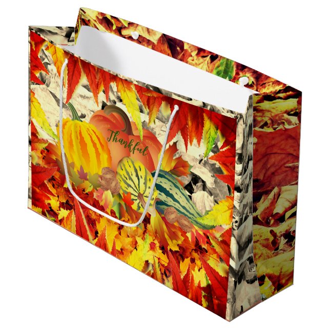Grand Sac Cadeau Thanksgiving d'automne (Devant Angle)