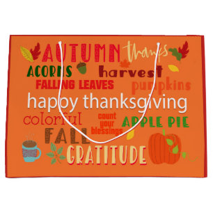 Grand Sac Cadeau Thanksgiving Word Art/message personnalisé retour