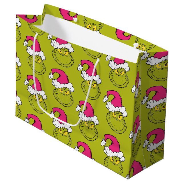 Grand Sac Cadeau The Grinch in Pink Santa Hat (Devant Angle)