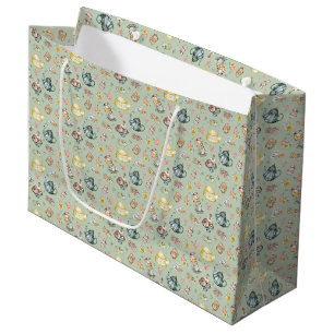 Grand Sac Cadeau Thé vintage après-midi et Motif Rose sur Vert