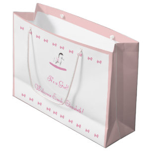 Grand Sac Cadeau Thème Cheval Rosé et Blanc