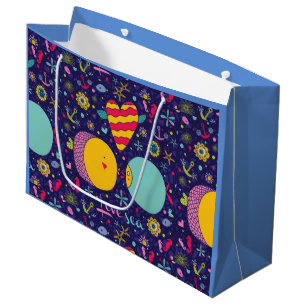 Grand Sac Cadeau Thème marin Ancre Poisson Starfish Seahorse