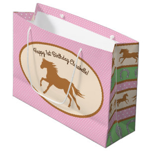 Grand Sac Cadeau Thème mignon de fête d'anniversaire de poney de