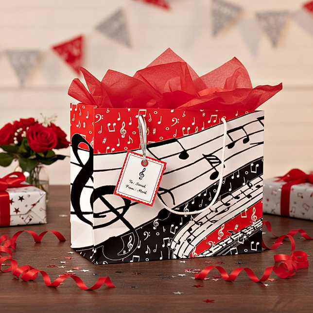 Grand Sac Cadeau Thème musical rouge et noir (Créateur téléchargé)