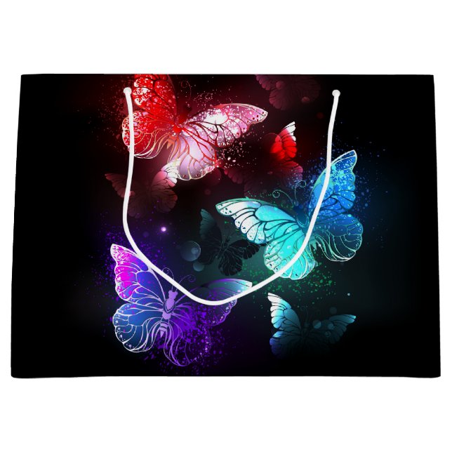 Grand Sac Cadeau Three Glowing Butterflies on night background (Devant)
