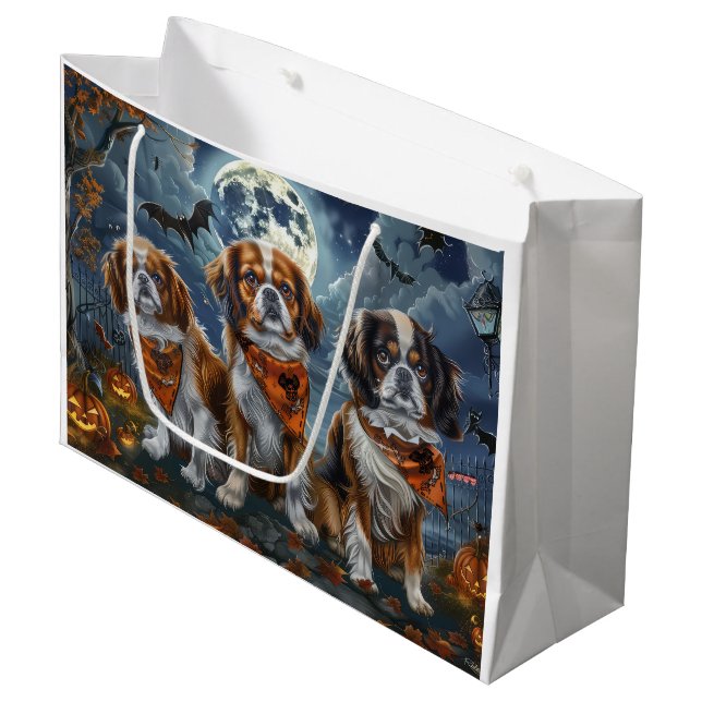 Grand Sac Cadeau Tibetan Spaniel Halloween Épouvantable  (Devant Angle)