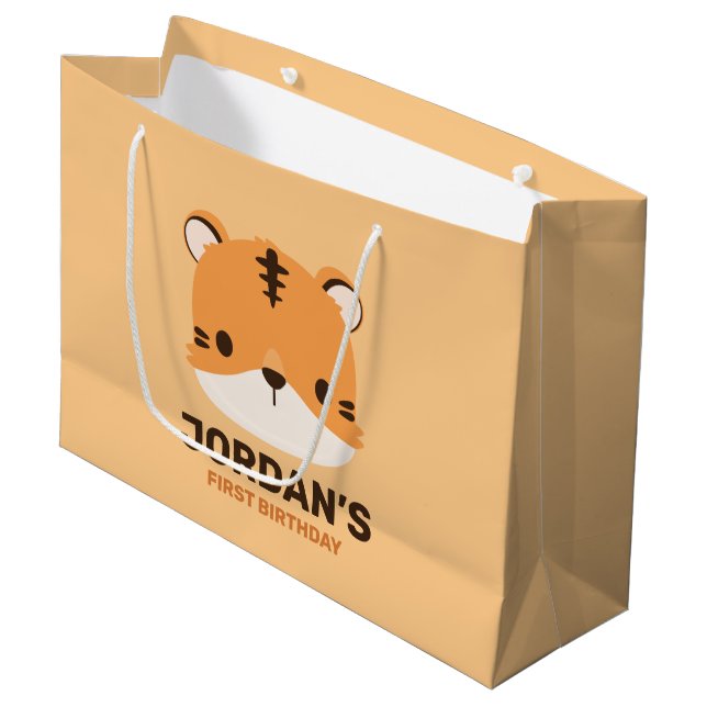 Grand Sac Cadeau Tigre mignon avec nom personnalisé (Devant Angle)
