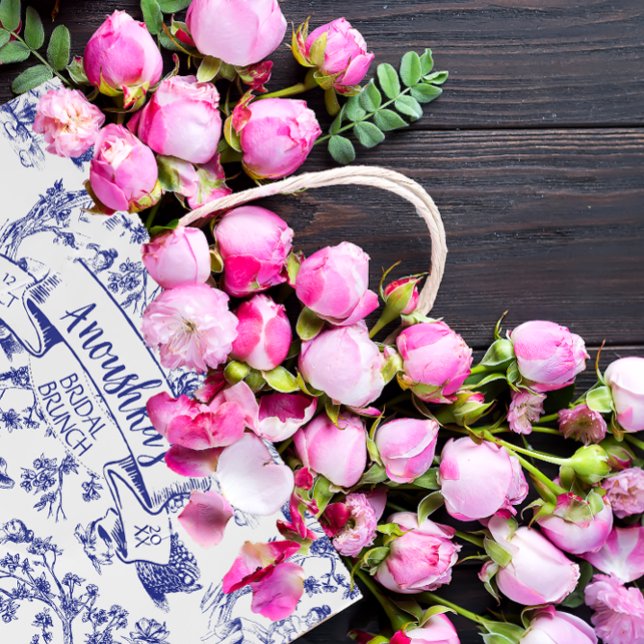 Grand Sac Cadeau Toile bleue et blanche de Jouy Fête des mariées (Créateur téléchargé)
