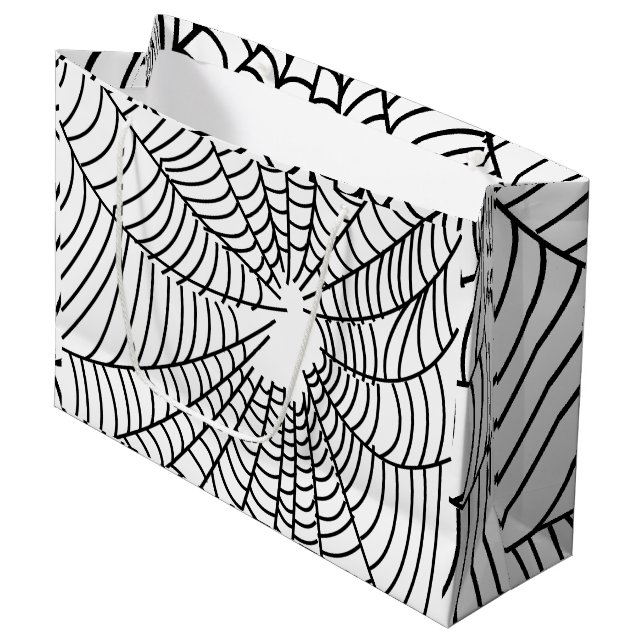 Grand Sac Cadeau Toile d'araignée noir et blanc (Devant Angle)