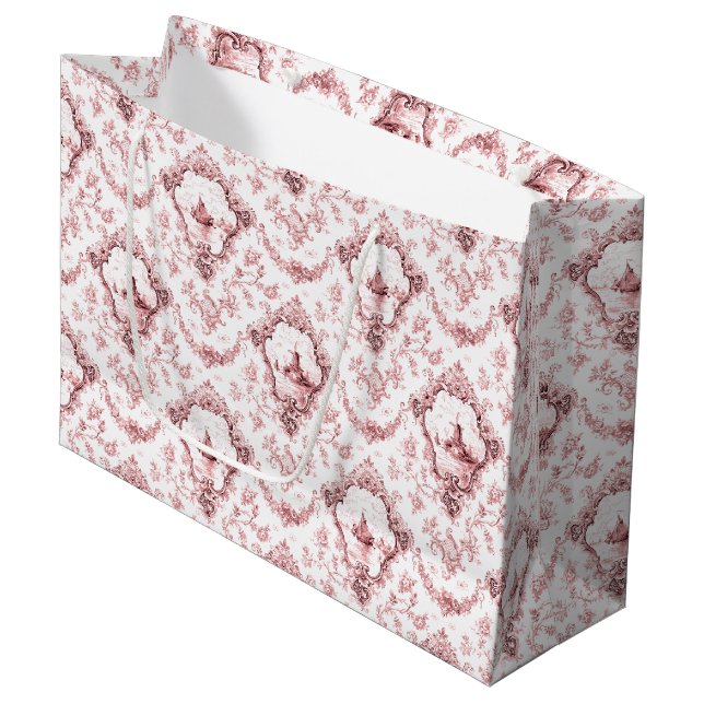 Grand Sac Cadeau Toile florale gravée avec moulin à vent et bateaux (Devant Angle)