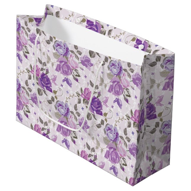 GRAND SAC CADEAU TONS DE FLEURS DE PURPLE & LAVENDER (Devant Angle)