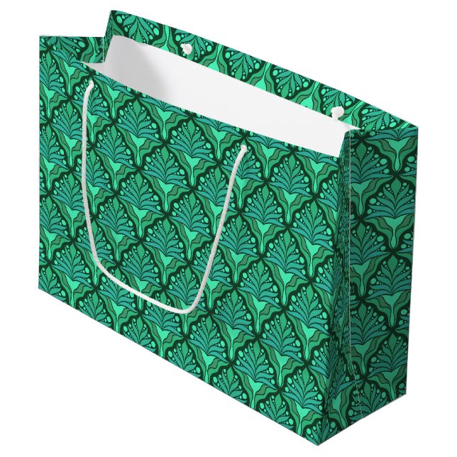 Grand Sac Cadeau Tons vert menthe motif géométrique Art Nouveau (Devant Angle)