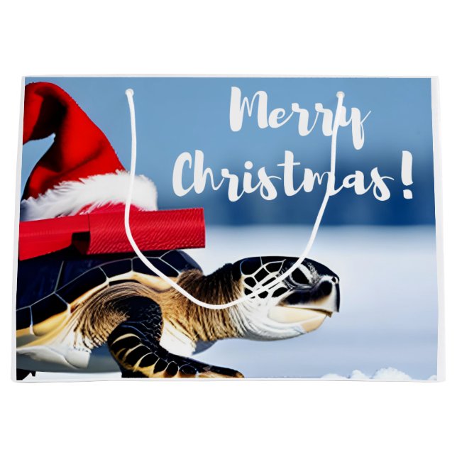 Grand Sac Cadeau Tortue de Noël (Devant)