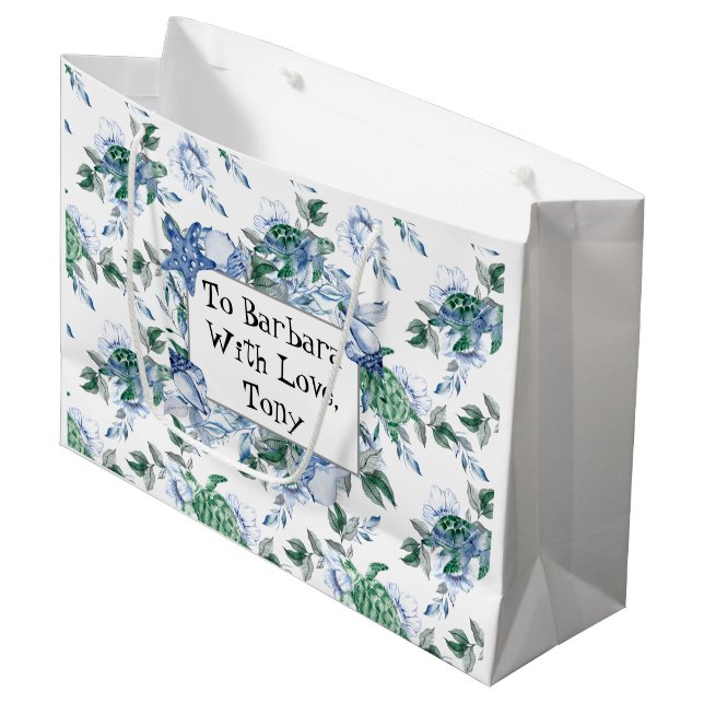 Grand Sac Cadeau Tortues marines personnalisées (Devant Angle)