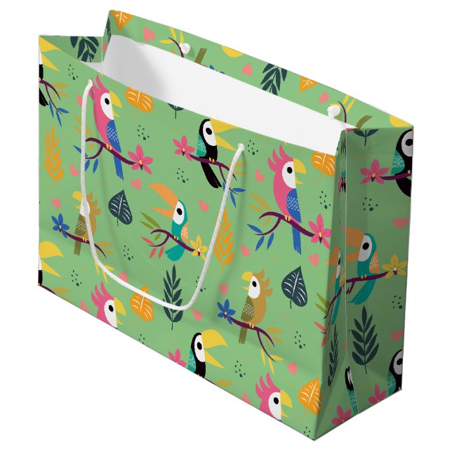 Grand Sac Cadeau Toucans et perroquets (Devant Angle)