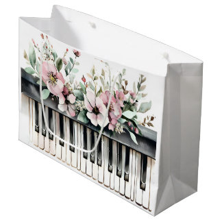 Grand Sac Cadeau Touches de Piano & Fleurs Roses