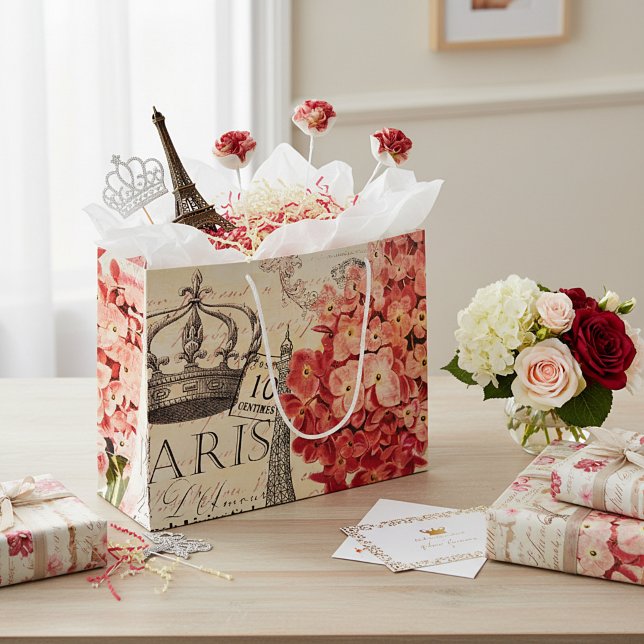 Grand Sac Cadeau Tour Eiffel et hydrangée (Créateur téléchargé)