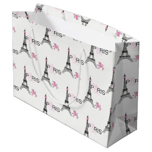 Grand Sac Cadeau Tour Eiffel rose à ruban Paris France Poodle Chic