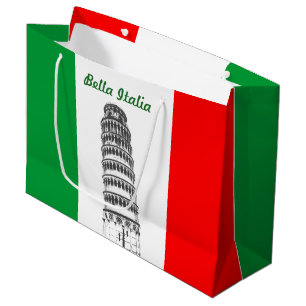 Grand Sac Cadeau Tour penchée customisée de Pise et de drapeau
