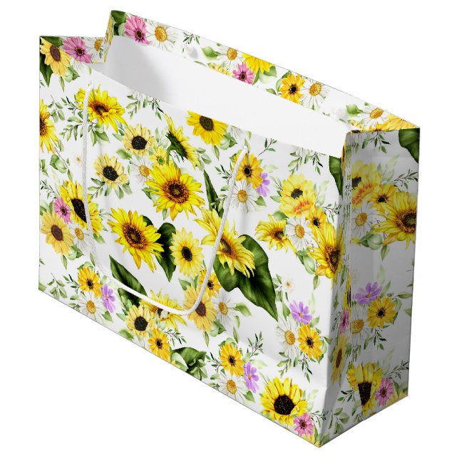 Grand Sac Cadeau Tournesol d'aquarelle 7 (Devant Angle)