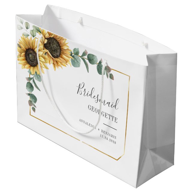 Grand Sac Cadeau Tournesol Eucalyptus Floral Bridesmaid Mariage (Dos Angle)