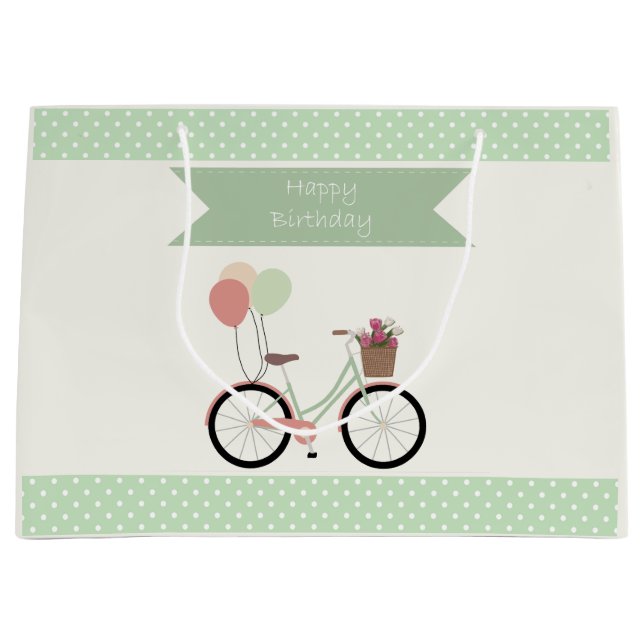 Grand Sac Cadeau Tout le bien à l'anniversaire bicyclette (Devant)