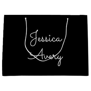 Grand Sac Cadeau Tout nom Script blanc modifiable Cool sur noir