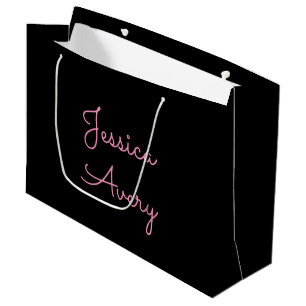 Grand Sac Cadeau Tout nom   Script rose modifiable Cool sur noir