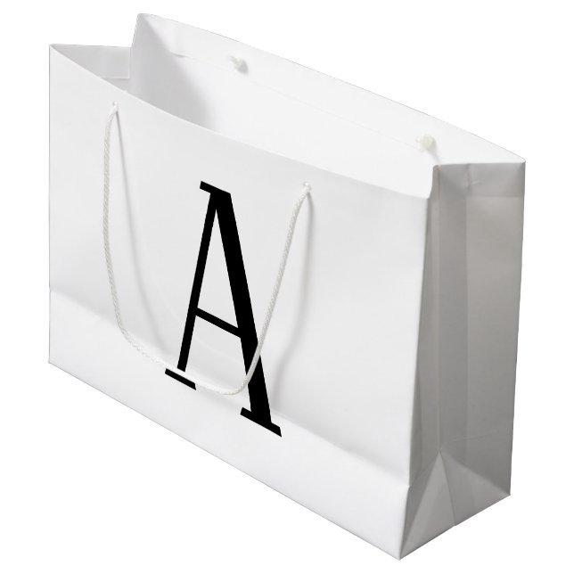 Grand Sac Cadeau Toute lettre | Couleurs noires et blanches ou do-i (Devant Angle)
