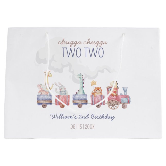 Grand Sac Cadeau Toy Train All Aboard Anniversaire invitation, Zoo  (Devant)