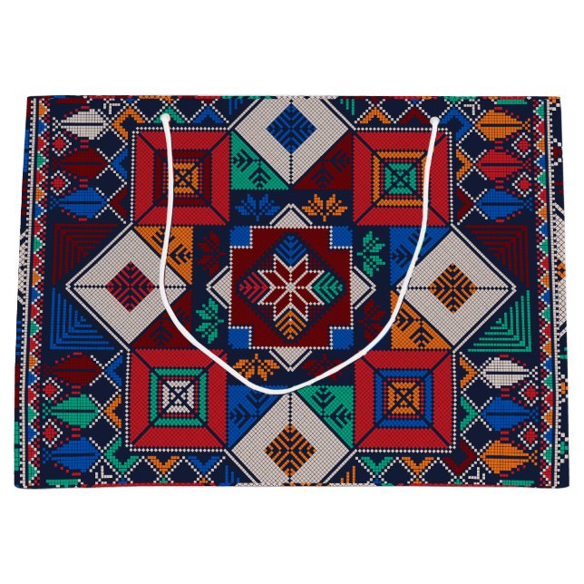 Grand Sac Cadeau Traditionnel Palestine Broderie tatreez coloré (Devant)